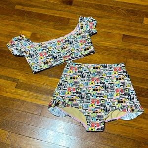 Red Dolly Women’s Vintage Style Camera Print Retro Pinup 2 Piece Swimsuit, Large